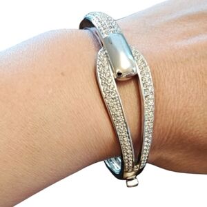 Butler Crystal Pavé Silver-Tone Hinged Bangle Bracelet